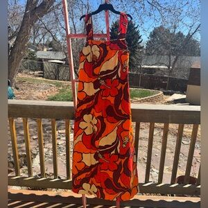 Vintage Floral Maxi Sundress in Orange and Red